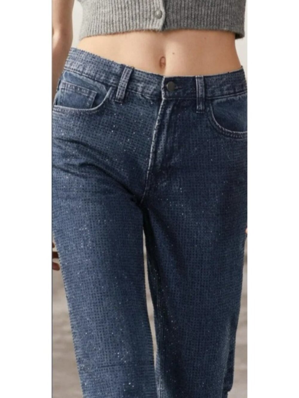 Zara Medium Wash Rhinestone Slim Fit Bootcut Blue Jeans, Size 2